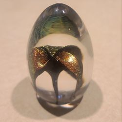 Beautiful Blown Glass Egg Shaped Paperweight Signed AC 08