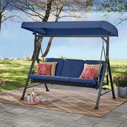 Mainstays Belden Park 3 Person Convertible Daybed Outdoor Steel Porch Swing with Canopy - Blue