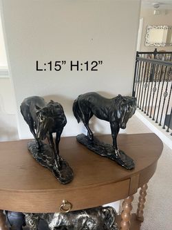 Pair of Dark Bronze Horse Figurine Sculptures