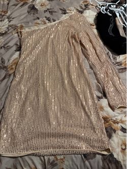Rose gold sequin one-shoulder dress