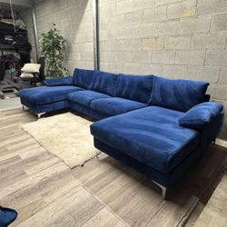(Delivery) Blue Sectional Sofa / Couch With Chaise