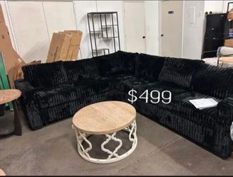 Large sectional sofa black Fur-like Jumbo Corduroy new in bo5