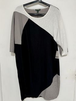 For Cynthia XL Linen Blend 3/4 Sleeve Dress, Black, grey, White