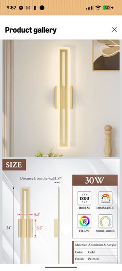 Modern LED Wall Sconce Gold Dimmable LED Vanity Lights Bathroom Lighting Fixtures Over Mirror Long Wall Light for Bathroom Dining Room, L24Inch 5CCT