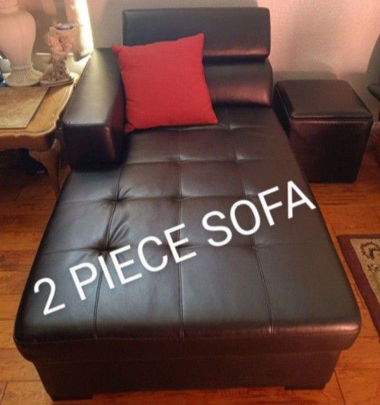 NEW Black Leather lounge chair With Under storage + Ottoman With storage & food tray 