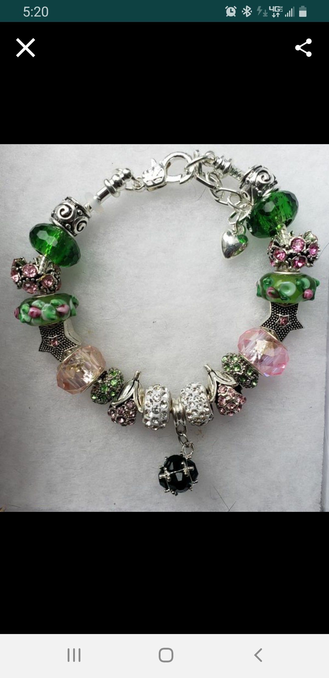 Green and pink charm bracelet 1for $15 or 2 for $25