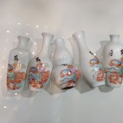 6 CHINESE MINIATURE VASES, TALLEST 3.25", THIN WALLS
