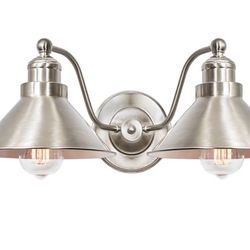 Kira Home Welton 19" 2-Light Modern Farmhouse Vanity Light with Dual Funnel Shades, Industrial Silver Wall Sconce Bathroom Light, Brushed Nickel Finis