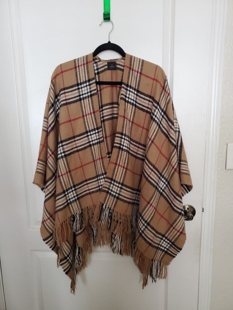Womens Plaid/flannel Poncho In Beige/Black/Red/White