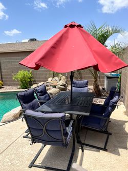 Patio table 6 chairs and umbrella