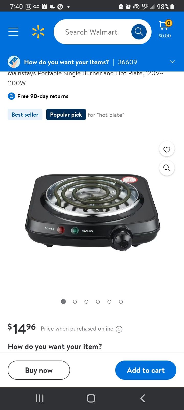 Mainstay Single Burner Stove