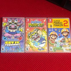 Nintendo Switch Games. Wario ware Get It Together, Wario Ware Move It, Super Mario Maker 2