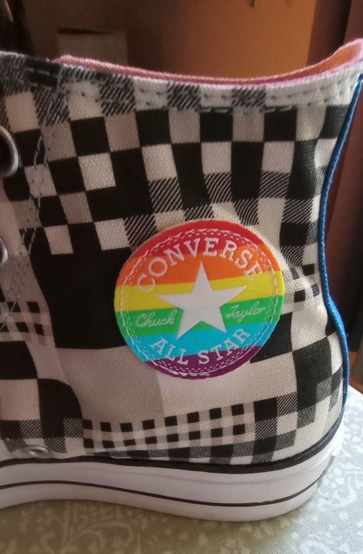 Converse Custom Chuck Taylor All Star Plaid Design With Rainbow Patch M 9 W 11 Athletic shoes & Sneakers