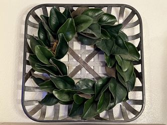 Farmhouse Tobacco Basket And Magnolia Wreath