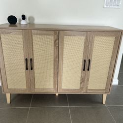 Buffet Storage Cabinet with Rattan Entertainment stand