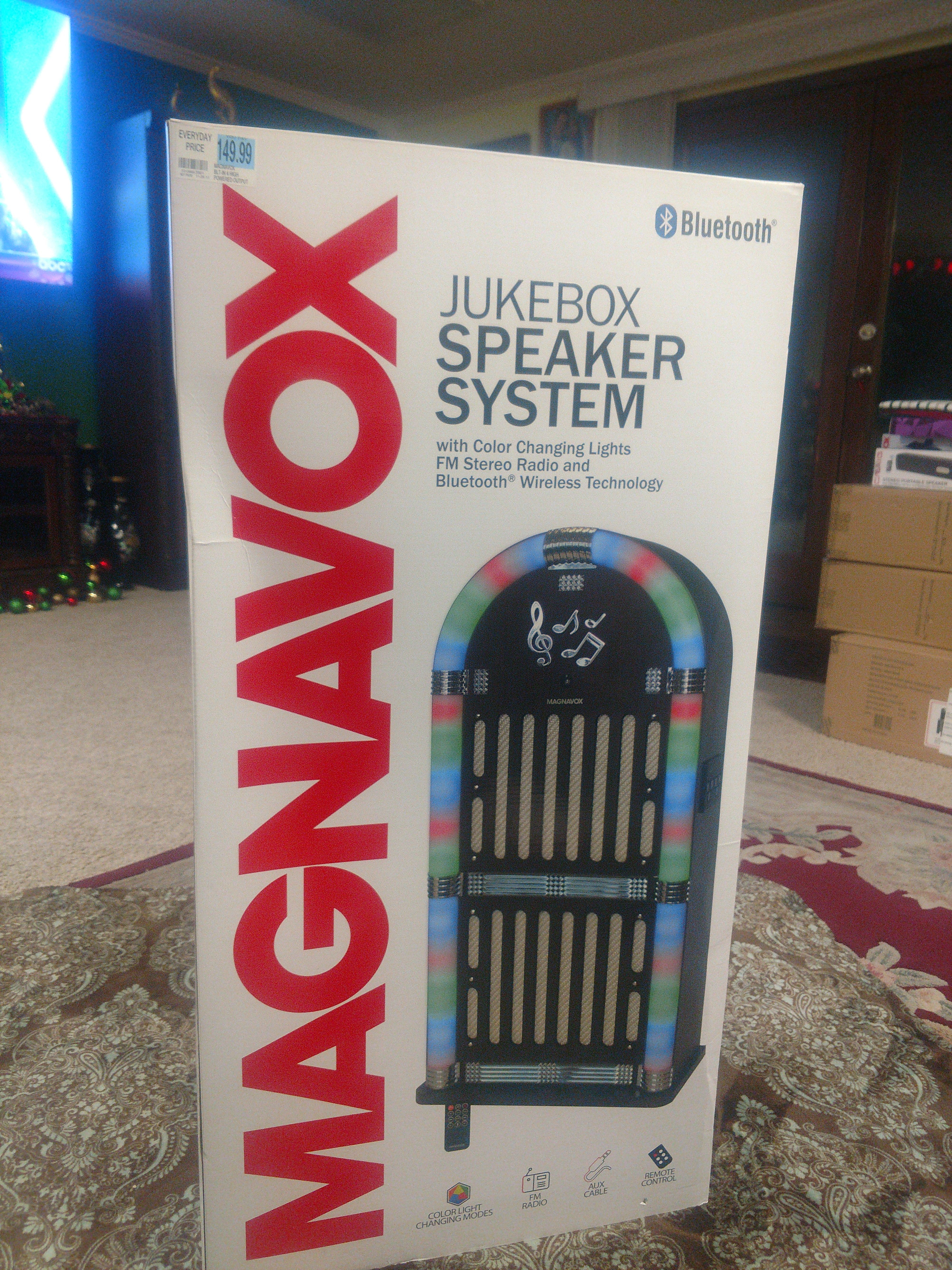 Magnavox jukebox speaker system with color changing lights FM stereo radio Bluetooth wireless technology