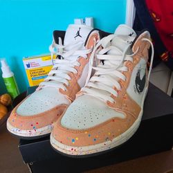 Nike Men's 11 Air Jordan 1 Mid SE Brushstroke Paint Splatter Sneakers DA8005-100