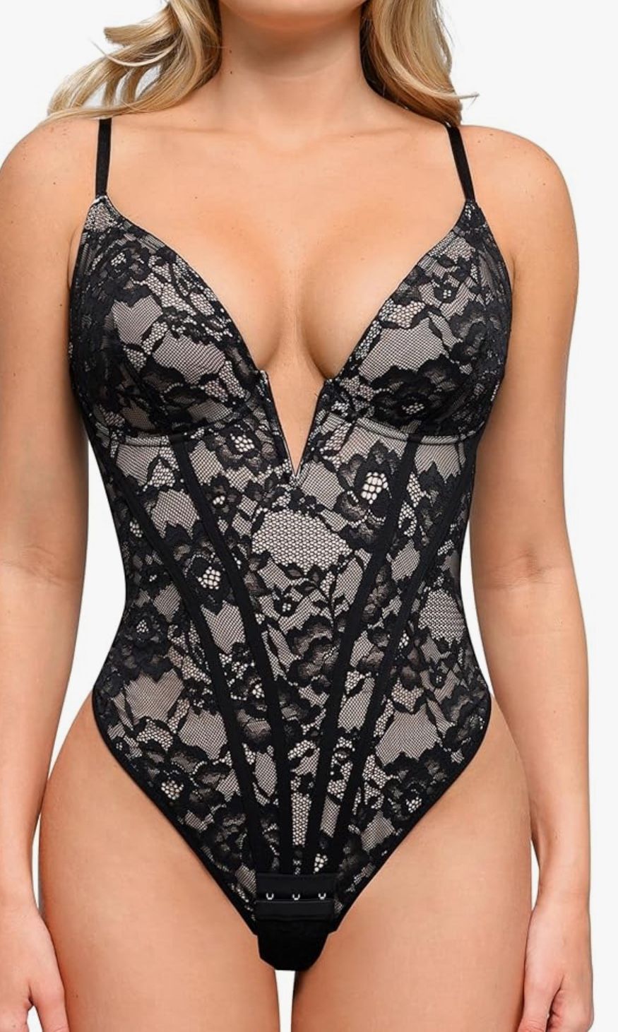 XXL Popilush Shapewear Bodysuit for Women Deep V Neck Sleeveless Lace Corset Bodysuits Tummy Control Tank Tops