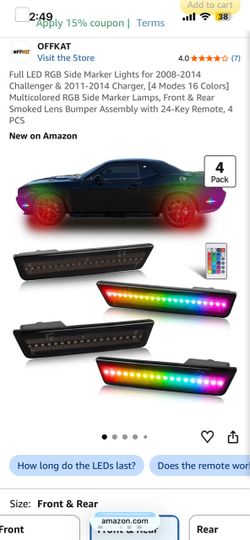 RGB LED Side Marker Lights 4-Pack with Remote