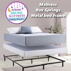 Queen Size Mattress 10 Inches With Box Springs And Metal Bed Frame High Quality Available All Size. Delivery Available