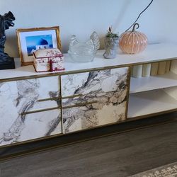 TV Console Table Cabinet Marble And Gold