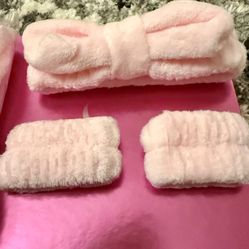 Pink Plush Spa Headband and Wristbands Set