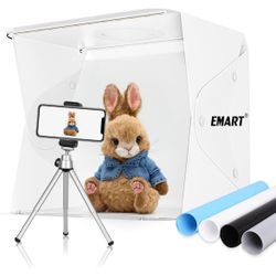 EMART 14" x 16" Photography Table Top Light Box 104 LED Portable Photo Studio Shooting Tent with Color Backdrops and Phone Tripod Holder