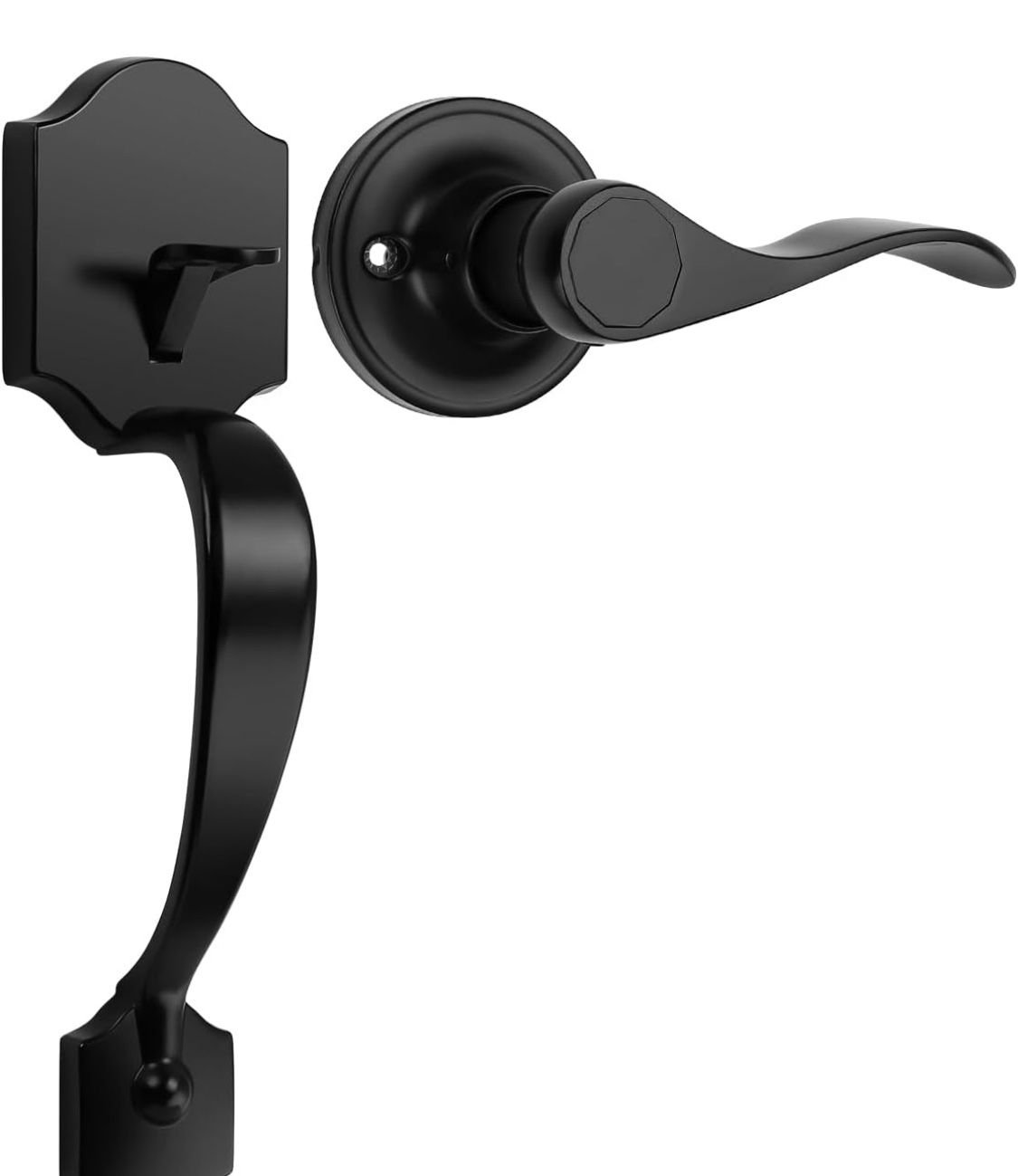 Single Cylinder Exterior Handleset, Keyless Front Door Handle with Lever Inside, Black Finish