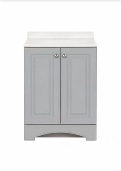 24 in. Single Sink Pearl Gray Freestanding Bath Vanity with White Cultured Marble Top (Assembled)