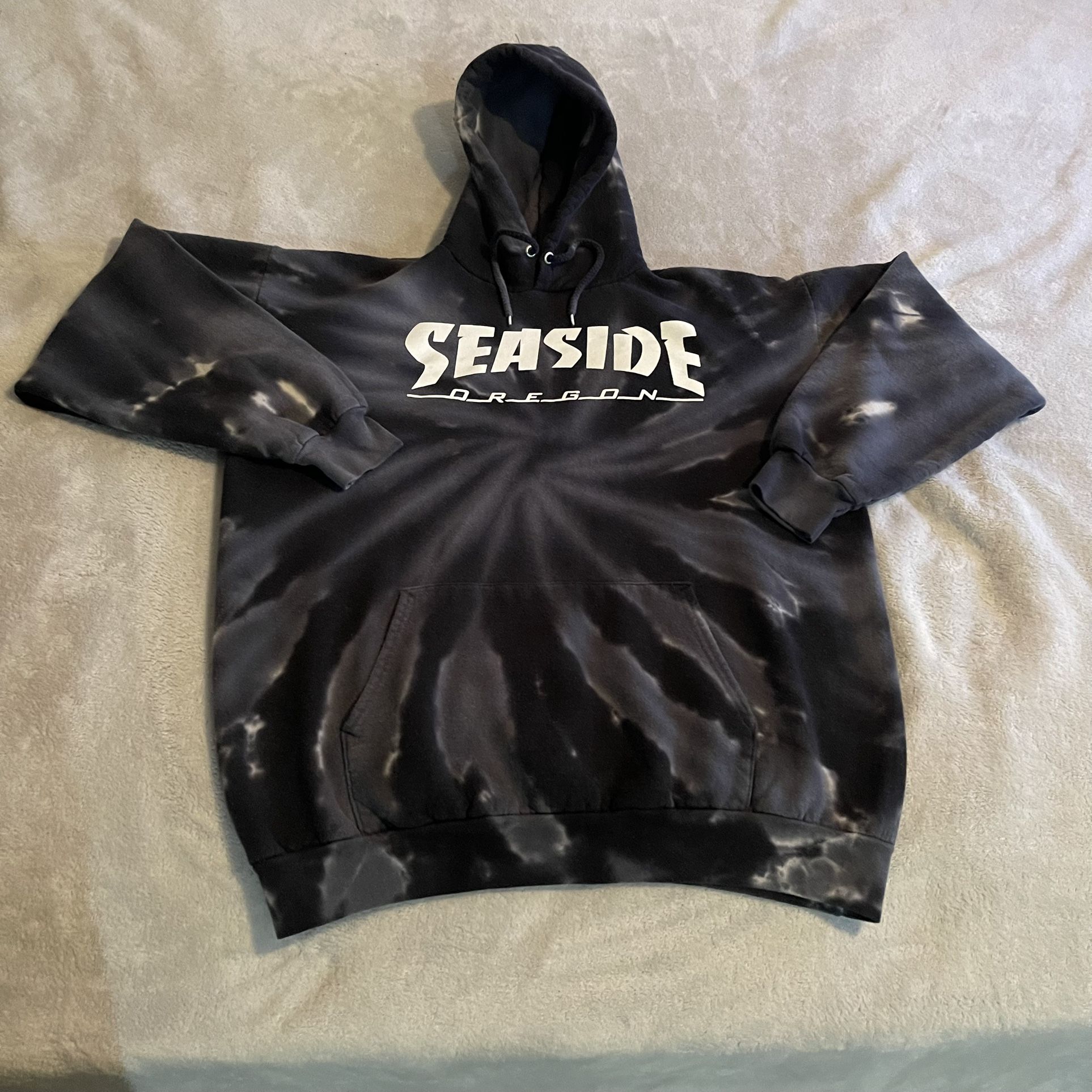 Seaside Oregon Hoodie Adult Large Black Tie Dye Sweatshirt Pullover Sweater Gym