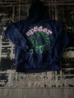 Sp5der Navy Blue Hoodie Large