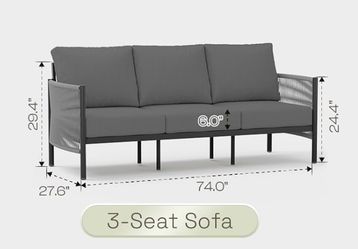 Oasbira 3-Seat Outdoor Sofa Modern patio sofa with A Durable Metal Frame, Gray