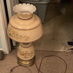 Hurricane Lamp Antique Off White Floral