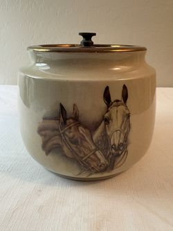 Gray's Pottery MCM Equestrian Tobacco Jar Humidor Pipe Smoking Scenes 1940-50s