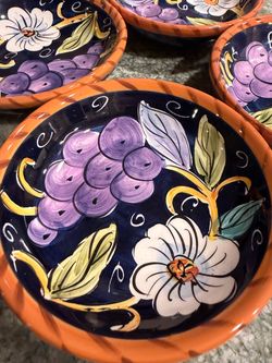 Set of 4 Hand Painted Ceramic Bowls – Villa Bellagio Grapes & Floral
