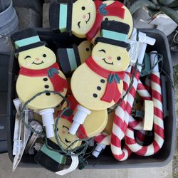 Christmas Holiday Lights , Icicles, Snowman , Candy Cane Lights Lot Bin