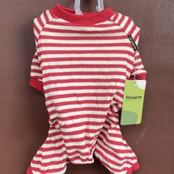 Fitwarm Red And White Striped Dog Cat Pajamas 