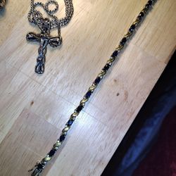 925 Sterling Silver Gold Plated Sapphire Diamond XO Link Tennis Bracelet 7"