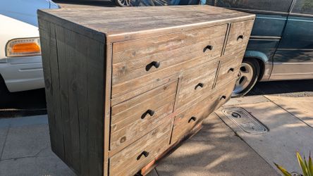 Rustic dresser solid wood long wide clothing storage 7 drawers Please READ