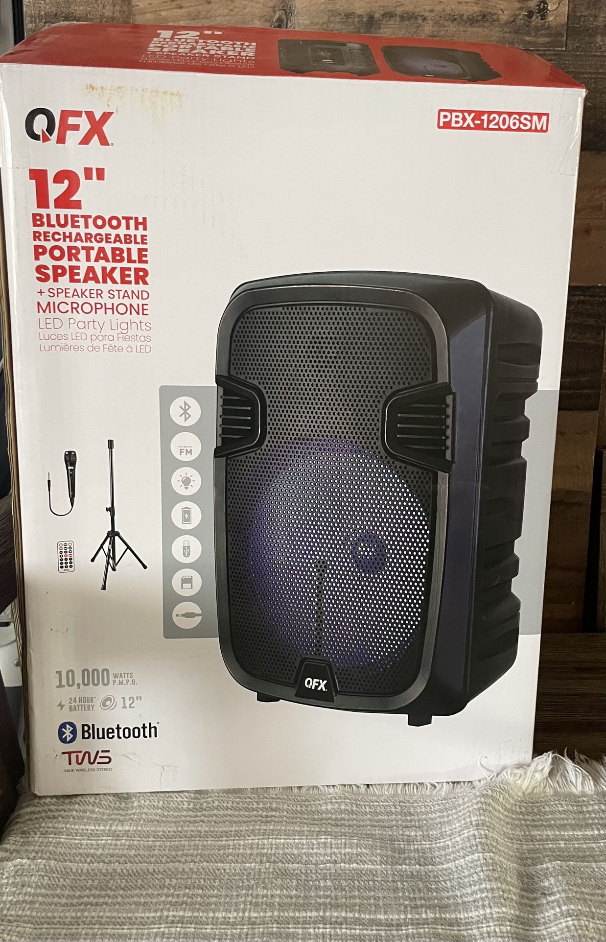 QFX 12β Bluetooth Portable Rechargeable Speaker With Microphone, Speaker Stand & LED Party Lights ππ€πΆπΆπΆ