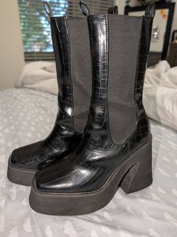 Nasty gal leather flare platform boots