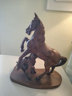 Vintage Carved Wooden Horse Sculpture
