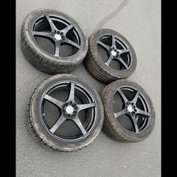 4 — 245/40r18 5x114.3 5x4.5 5x100 5x3.94 Velocity Civic Accord Altima G35 Impreza Wrx Camry Wheels Rims Good 90% Treads Tires!!