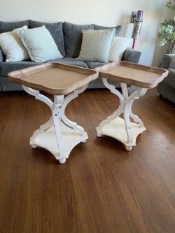 Set of 2 Farmhouse End Tables – Rustic Wood & Cream