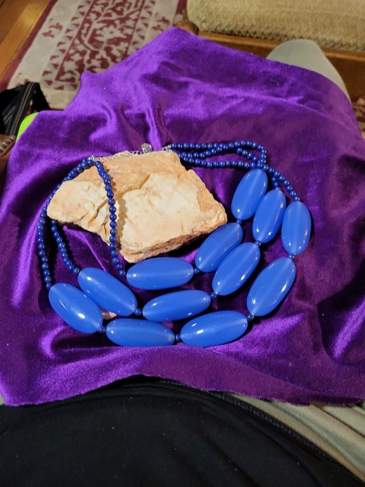 Triple Strand Blue On Blue Necklace 