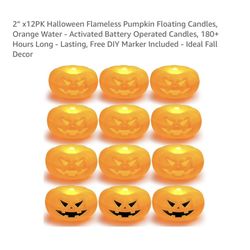 Brand new 2” x12PK Halloween Flameless Pumpkin Floating Candles, Orange Water - Activated Battery Operated Candles, 180+ Hours Long - Lasting, Free DI