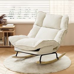 Velvet Rocking Chair Ergonomic Reclining Adjustable High Back Doll Cotton for Bedroom Living Room Reading.Beige