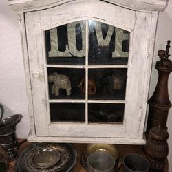 Vintage Wood & Glass Wall Cabinet  