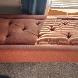 Modern Tufted Orange Fabric Bench With Wood Legs