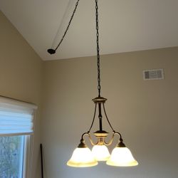 Brass Chandelier And Matching Hall Light 